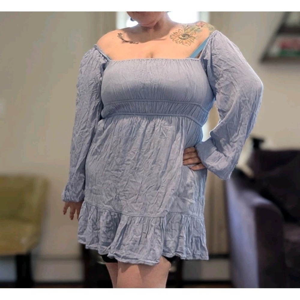 Cottagecore Babydoll‎ Coquette Fairycore Boho Mini Dress Blue Large Prairie